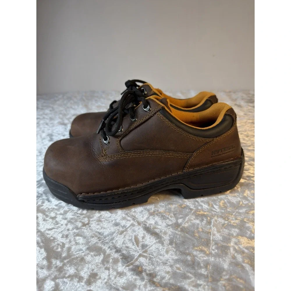 Hytest Womens Size 9 Wide Safety Toe Work Shoes Brown Leather Slip‎ Resistant